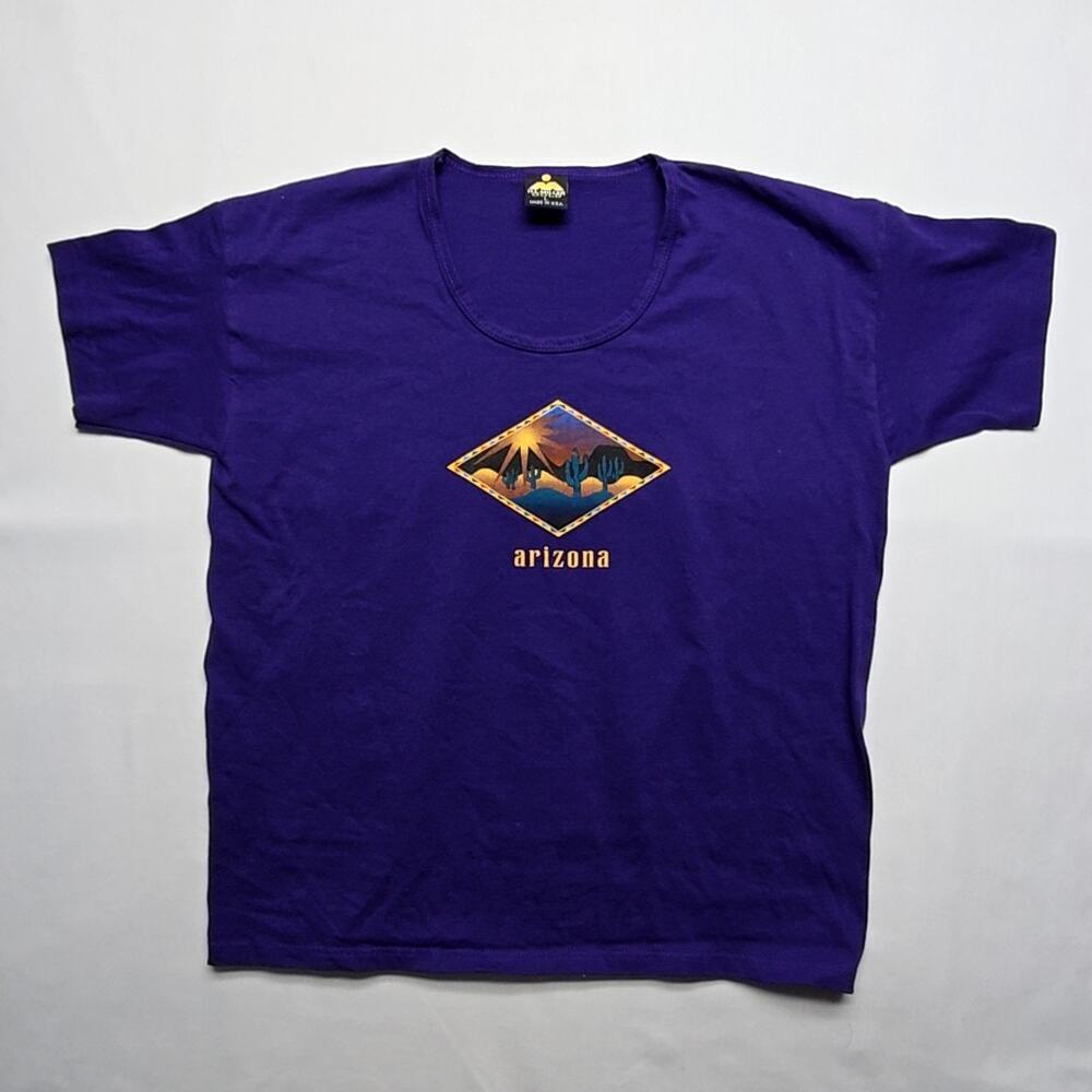 Vintage Arizona Shirt H.L. Miller Gold Womens Large Purple Boat Neck Graphic Tee